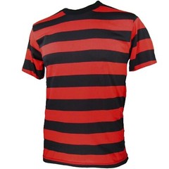 Adult NYC Short Sleeve Punk Goth Emo Striped Shirt Black Red