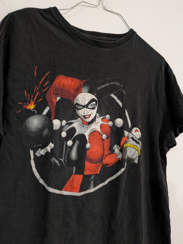 Men’s L Black Harley Quinn DC Universe Graphic Print Crew Neck Cotton T-Shirt