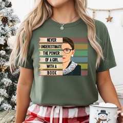 Feminist Ruth Bader Ginsburg RBG Quote Girl with Book Women T-Shirt