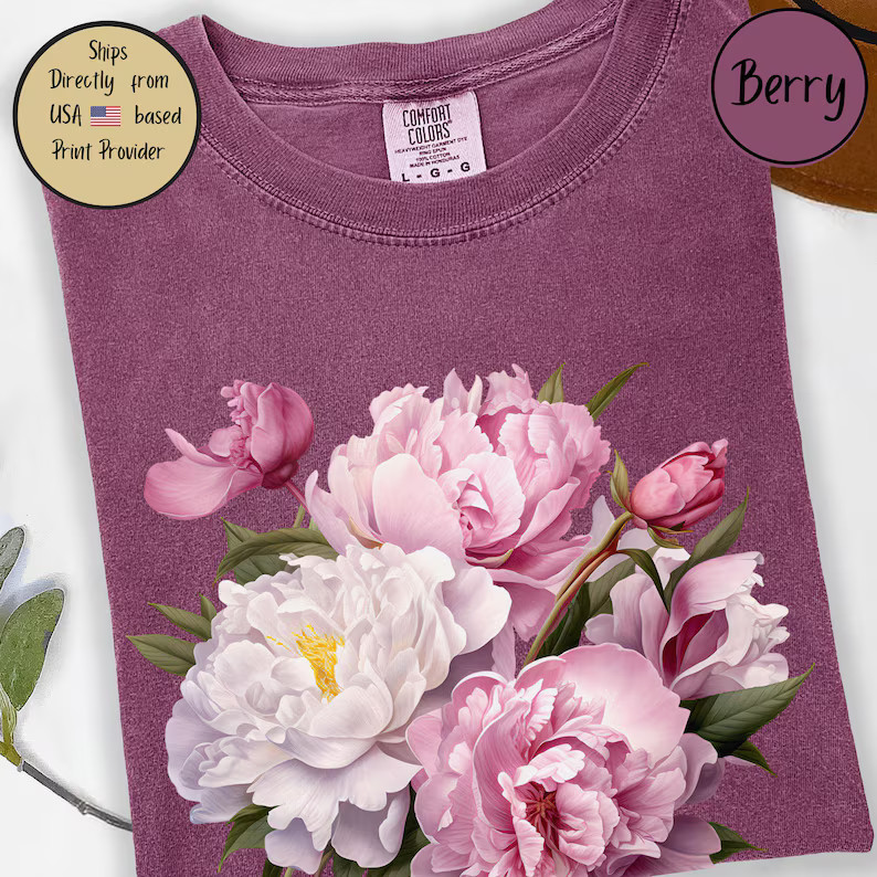 Pink Peony Lover Comfort Tee Floral Flower Gift Shirt Soft