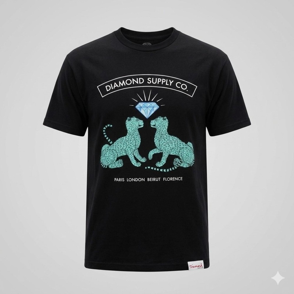 Diamond Supply Co Graphic T-Shirt Black Men’s Size XL Cheetah Diamond Cities
