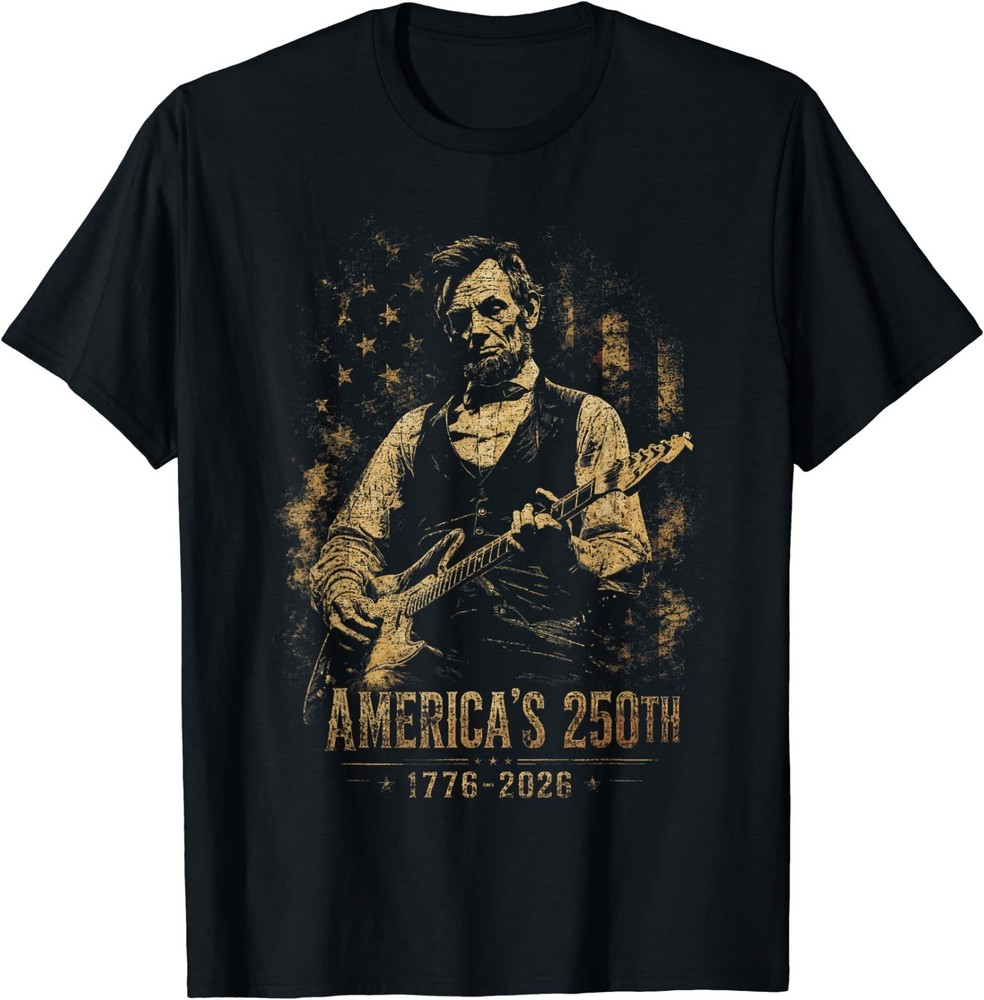 America’s 250th Abraham Lincoln Playing Guitar Retro Vintage T-Shirt