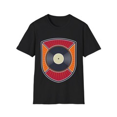 Vinyl Album Badge T-Shirt, Retro Music Fan Graphic Tee, Regular Fit Top