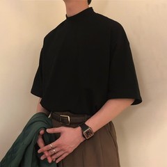 Men’s Solid Color Short Sleeve Half Turtleneck Pullover Loose Undershirt