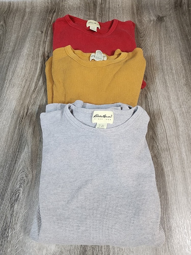 Set Of 3 Vintage Eddie Bauer T-Shirt Thermal Waffle Knit Long Sleeve Size Medium