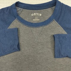 Orvis Mens Large Gray Blue Raglan Long Sleeve Crew Neck T-Shirt 1225440 Stretch