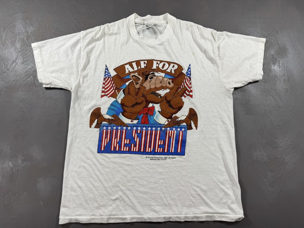 Vintage ALF For President Shirt Mens Large White SSI Patriotic 1987 80s