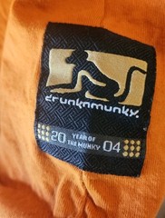 Vintage? DrunknMunky Orange Shirt Tee Mens Sz L Front Suede Like Logo Patch