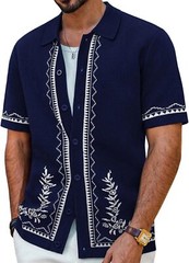 Men’s Vintage Knitted Polo Shirt 70s Style Contrast Color Short Sleeve Casual