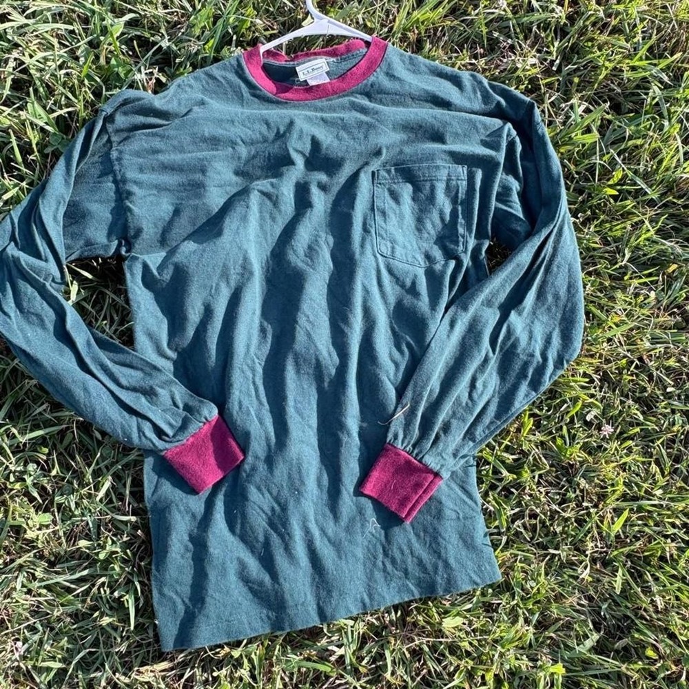 Vintage L.L.Bean Made in USA 100% Cotton Long Sleeve Pocket T-Shirt XL