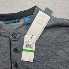 Perry Ellis Men’s Large Long Sleeve Henley Shirt Black Gray Moisture Wicking NWT