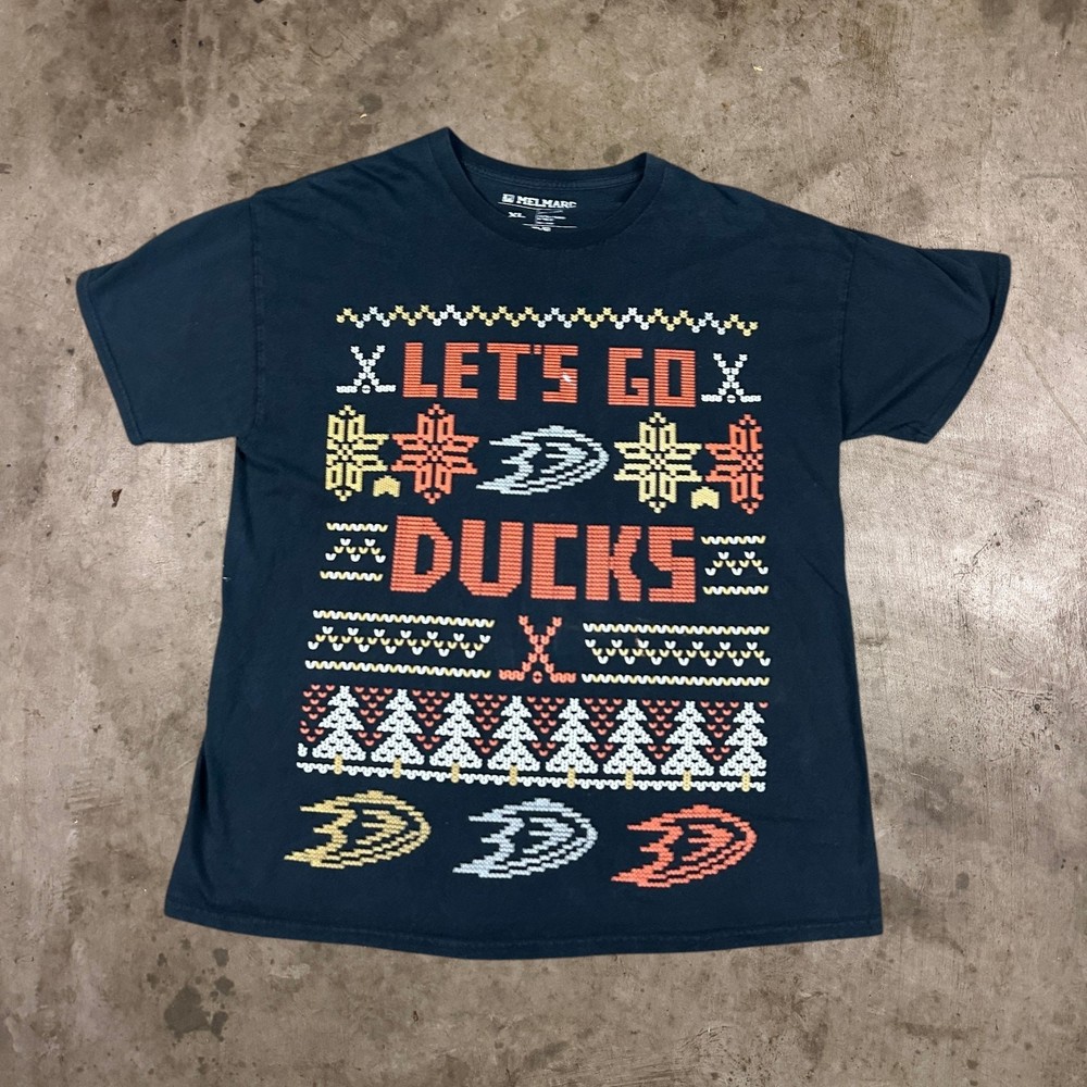 Melmarc Anaheim Ducks Lets Go Ugly Christmas Sweater T-Shirt NHL Mens Size XL