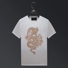 New Men Luxury Rhinestones Dragon Fashion Black White Red T-Shirt High Quality
