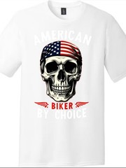 American Biker By Choice TShirt-Patriotic Skull Unisex Graphic Tee Free Shipping