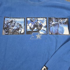 Vintage Starter Shirt Mens Medium Blue Long Sleeve Sports Graphic Made USA