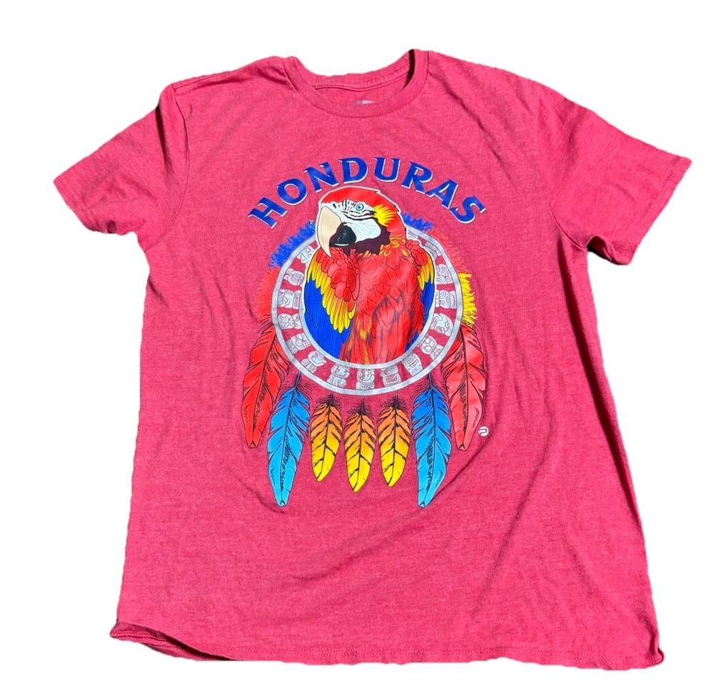 Pacer Honduras Souvenir T-Shirt Pink Size Medium Scarlet Macaw Maya Graphic Tee
