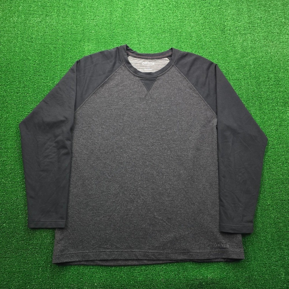 Orvis Raglan Shirt Mens XL Gray Black Long Sleeve Classic Collection Outdoors
