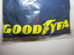 XL Vintage Goodyear Hanes Tagless New Navy T Shirt Yellow Winged Logo Cotton