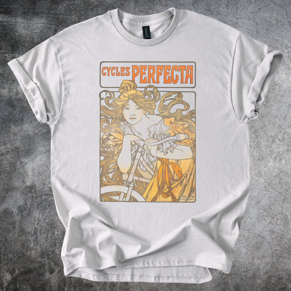 Cycles Perfecta Shirt Poster Art Nouveau Bicycle Graphic Tshirt gray
