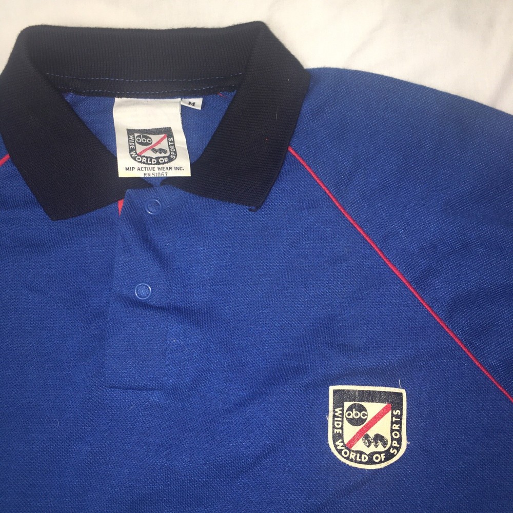 1980’s VTG ABC Wide World of Sports Blue Collared Shirt Vintage Size Medium M