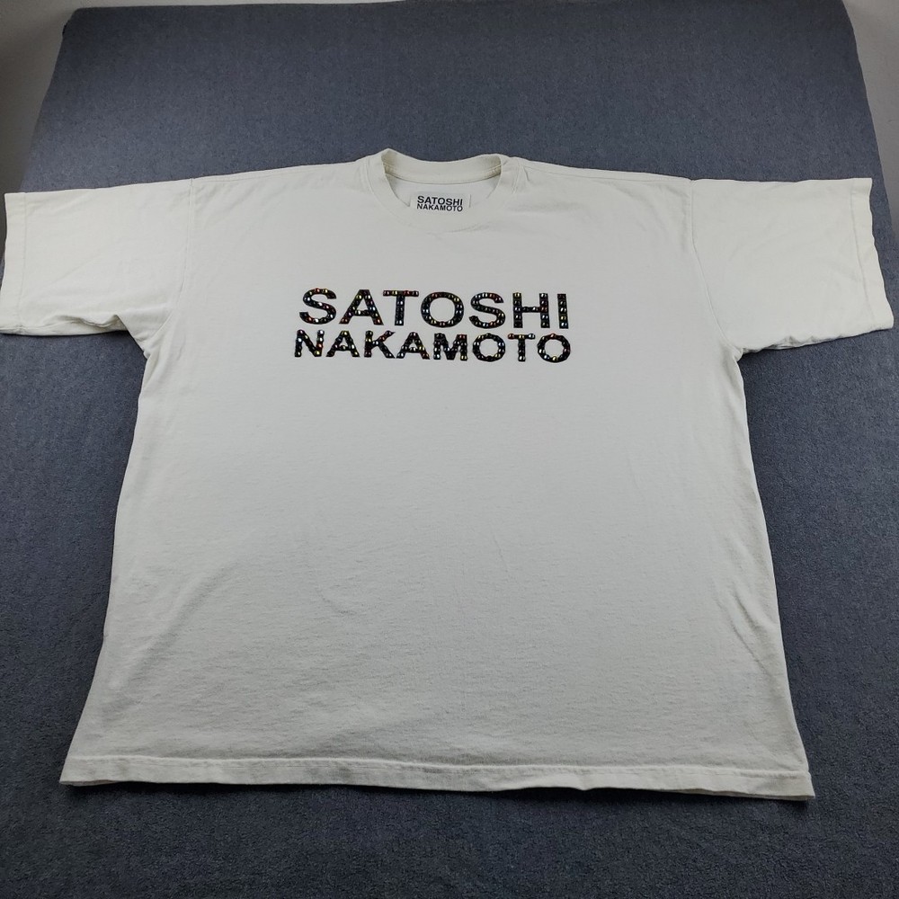Satoshi Nakamoto STUDDED LOGO Jewels Distressed Oversized T-Shirt Men’s XL Beige