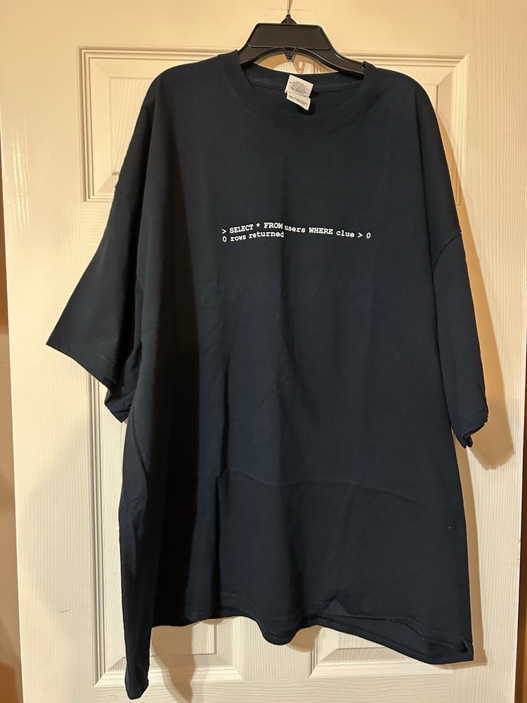 Adult Novelty T-Shirt IT Programmer SQL Code Nerd Funny Great Gift Idea Size 3XL