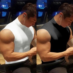 Men’s Sleeveless Turtleneck Tee Solid Tank T Shirt Thermal Pullover Top Slim Fit