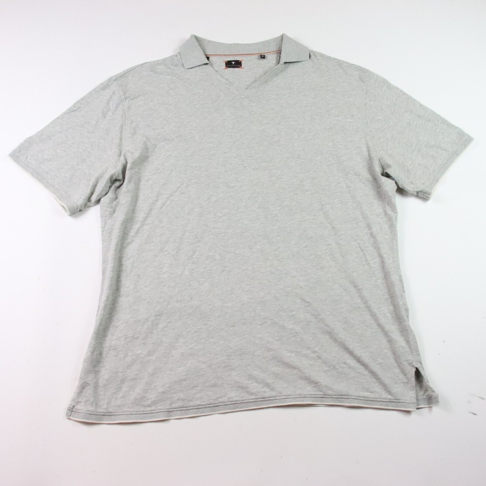 Left Coast Tee Shirt Mens XL Gray Collared V Neck Cotton Preppy Casual T Shirt