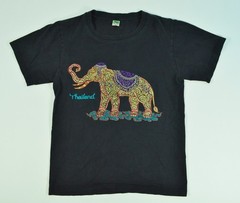 Vintage Thai Thailand Elephant Double Sided 90’s Medium Black Shirt “Beaded Art”