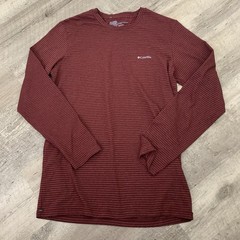 Columbia T-Shirt Mens Medium Stretch Wine Striped Long Sleeve Crew Neck Top
