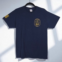 Jerzees USS Oak Hill LSD 51 Mustangs Navy T-Shirt Graphic Print Short Sleeve Med