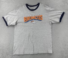Reebok Adult Size Large Gray Ringer T Shirt NFL Denver Broncos Football Y2K Tee