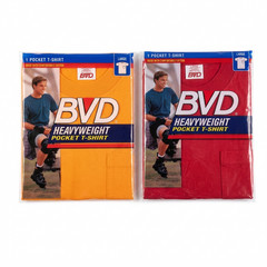 BVD Heavyweight Pocket T-Shirt Mens Large Red Orange Vintage 90s Lot of 2 NIB