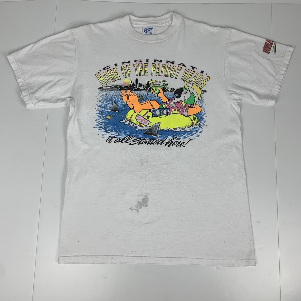 Vintage Cincinnati Parrot Heads T-Shirt Jimmy Buffett Warm 98 Radio Tee Medium