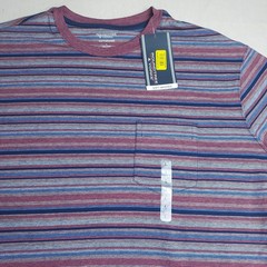 Roundtree & Yorke Mens Large Striped Pocket T Shirt Blue Pink Cotton Soft