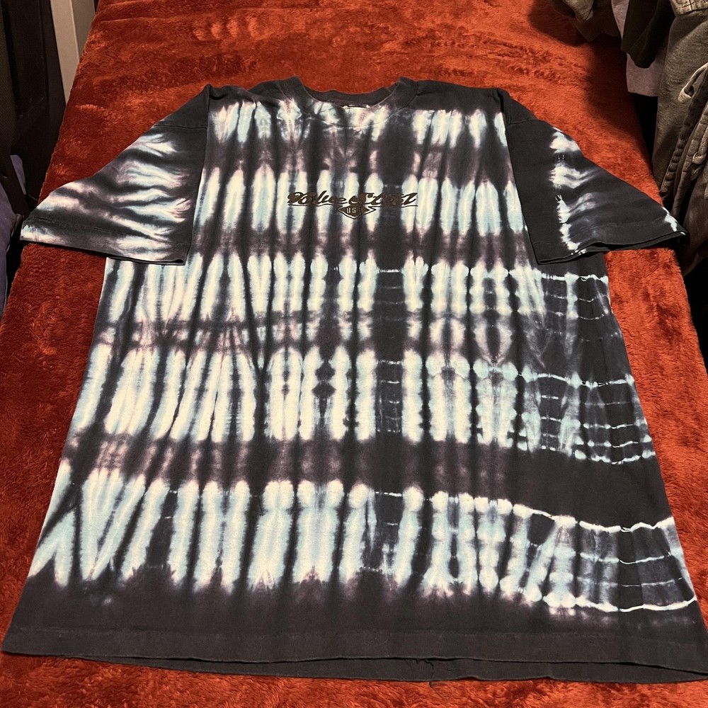 Blue Steel Shirt Mens Medium Black White Tie Dye Vintage Style Graphic USA 90s