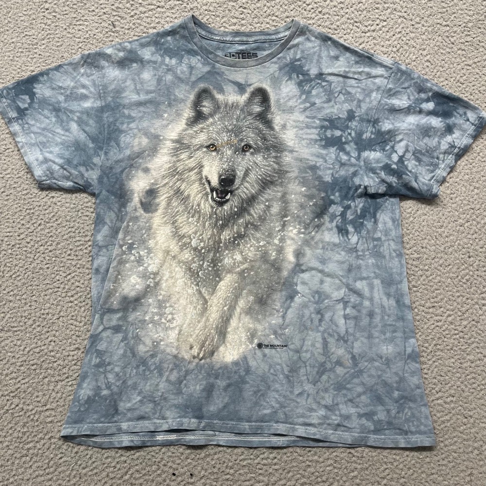 The Mountain Shirt Adult L Blue Tie Dye Wolf Arctic Snow 3D Tees Graphic T-shirt