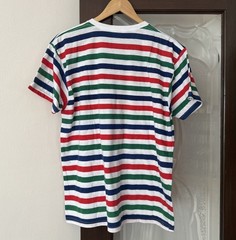 American Apparel Multi Striped Ringer Tee 50 50 Large Made In USA Red Green Blue
