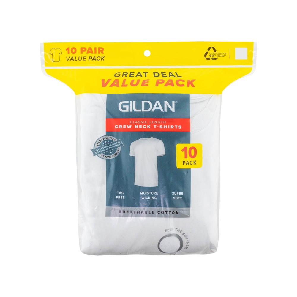 Gildan Men’s 10 Pack Short Sleeve Crew T-Shirt White Size Medium NEW