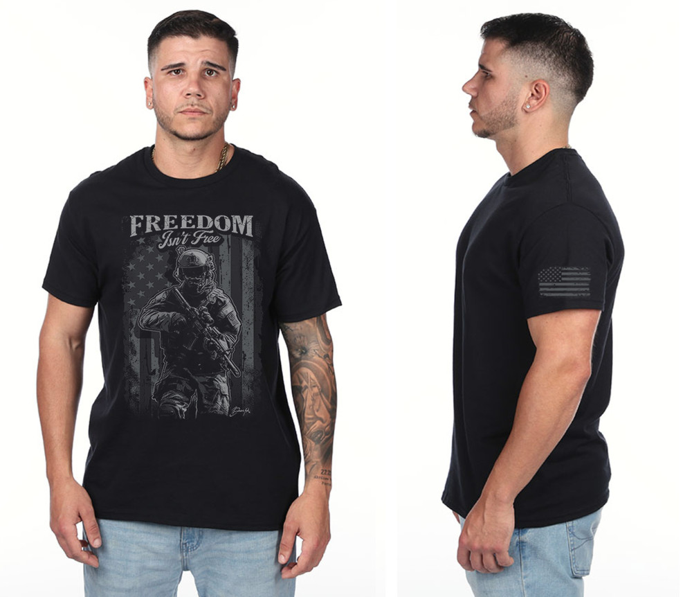 Freedom Isn’t Free Military Patriotic Veterans Day T-shirt American Flag Sleeve