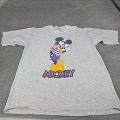 Vtg Single Stitch Mickey Mouse T-Shirt Two Tone Sleeves Size L Distressed Disney
