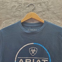 Ariat Mens Medium Blue Graphic T Shirt USA Logo Buckle Western Casual Tee