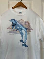 Vintage 90s Natural Wonders Leaping Dolphins White Adult L 100% Cotton Shirt USA