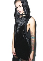 WIDOW by LIP SERVICE UNISEX GOTHIC PUNK ROCKER CRUSHED VELVET SHIRT HOODIE