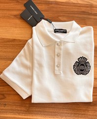 Dolce&Gabbana Men T shirt Pique Cotton Polo Neck Silver Embroidery T-shirt