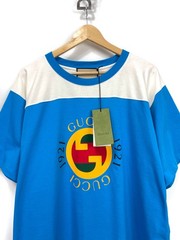 Gucci T-Shirt Men’s Oversized Blue 1921 Logo Print Cotton Jersey NWT, Size L