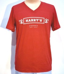 Harry’s Pizzeria V-Neck Tee, Men’s MEDIUM, Red, Canvas Brand Design District NEW
