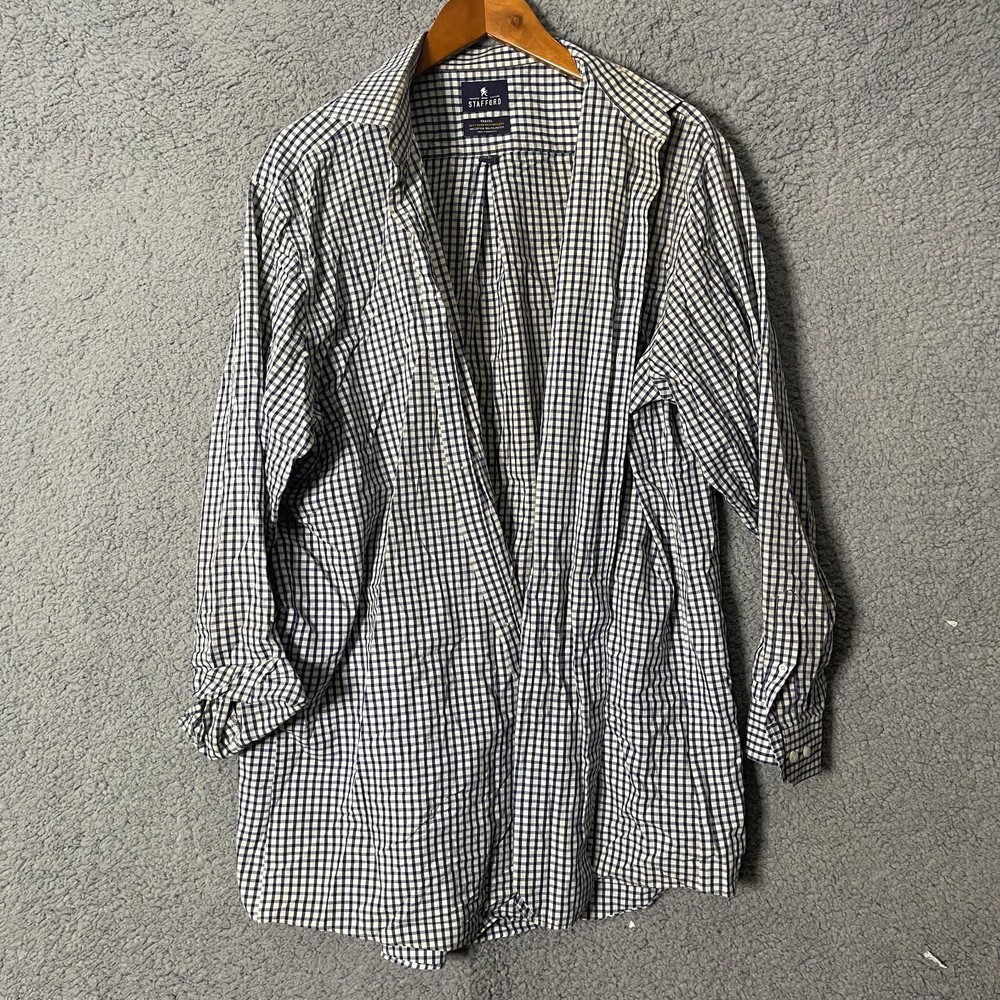 Stafford Travel Broadcloth Plaid Long Sleeve Button Up T-Shirt Size 18