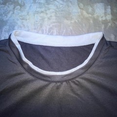 SHEIN Mens Dark Gray Contrast Trim T-Shirt White Collar & Cuffs Casual Sz L