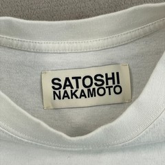 SATOSHI NAKAMOTO Logo T Shirt Men Large White Crew Neck Made in USA Short Sleeve